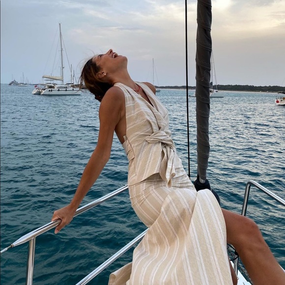 Zara Taupe Brown Stripe Draped Midi Skirt - Picture 5 of 16